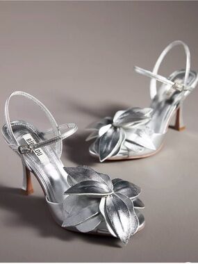 BIBI LOU 3D Silver Floral Slingback Sandals/ Worn only once. Like new.